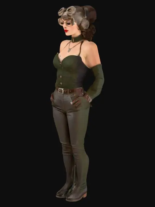 3D model for 1940's woman in Diesel Punk style. Victory rolls mid back length hair