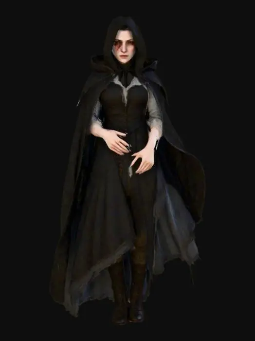 3D model for Create a hyper realistic human female character inspired by the Bloodborne game. Highly detailed face. Highly detailed period appropriate clothing in a gothic style. Ultra realistic textures. Ultra high quality. Moon glow lighting. 