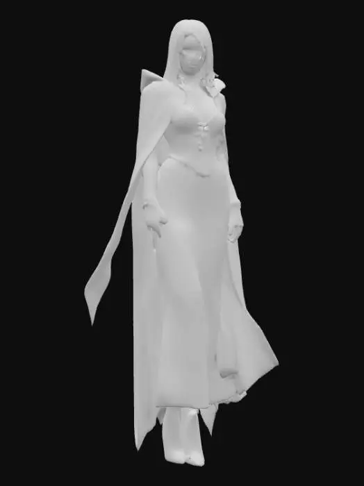 3D model for Create a hyper realistic human female character inspired by the Bloodborne game. Highly detailed face. Highly detailed period appropriate clothing in a gothic style. Ultra realistic textures. Ultra high quality. Moon glow lighting. 