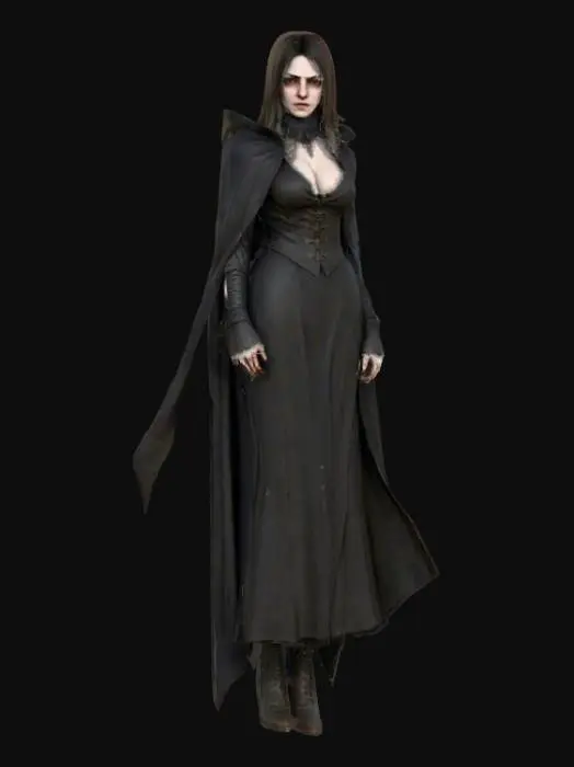 3D model for Create a hyper realistic human female character inspired by the Bloodborne game. Highly detailed face. Highly detailed period appropriate clothing in a gothic style. Ultra realistic textures. Ultra high quality. Moon glow lighting. 