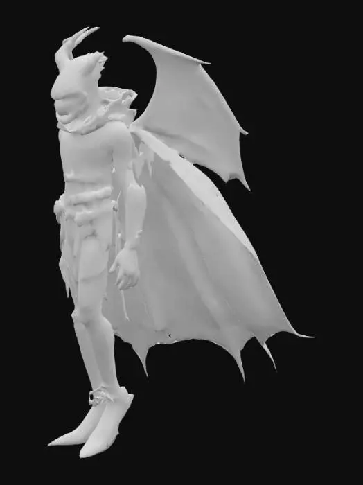 3D model for She is a fantasy Halloween character. Humanoid. Somewhat monstrous in nature. Highly detailed face. She is wearing a form fitting clothes in deep purple and green hues.  Crazy hair. Ultra realistic textures for skin, face, clothing hair. She is back lit by a soft orange light