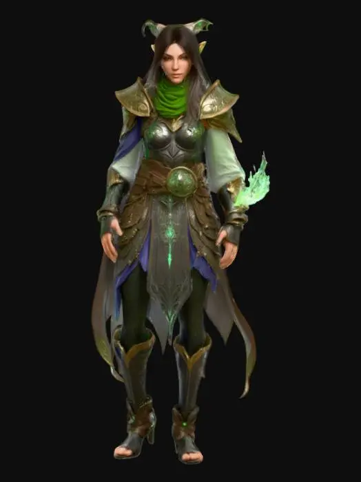 3D model for Ultra realistic fantasy character that is inspired by Magic the Gathering. Male or female. Highly detailed face, hands, feet. Ultra realistic clothing textures. 