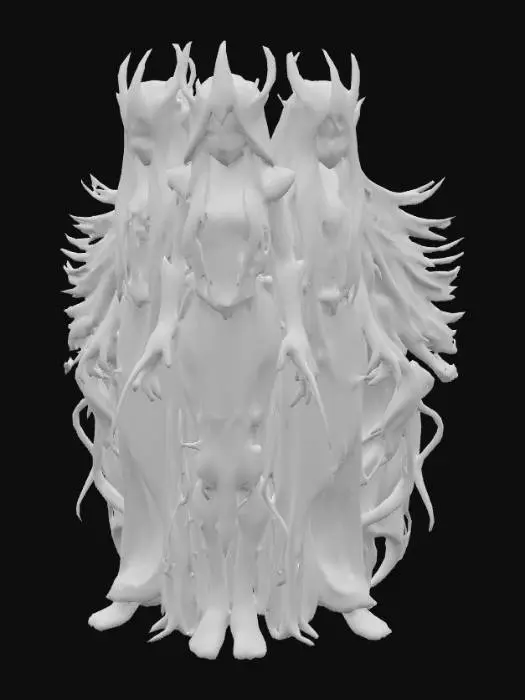 3D model for Highly realistic weavers of fate inspired by Greek mythology but make them futuristic. Highly detailed face, hands, feet. Each should have long flowing hair. Each should be dressed in a different color of a deep rich hue with some neon elements. Ultra high realistic textures on clothing. 