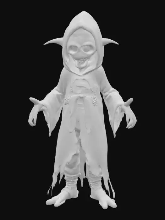 3D model for A halloween character. Humanoid. Somewhat scary.  Highly detailed face, hands, feet.  Ultra realistic. Ultra high quality clothing textures. 