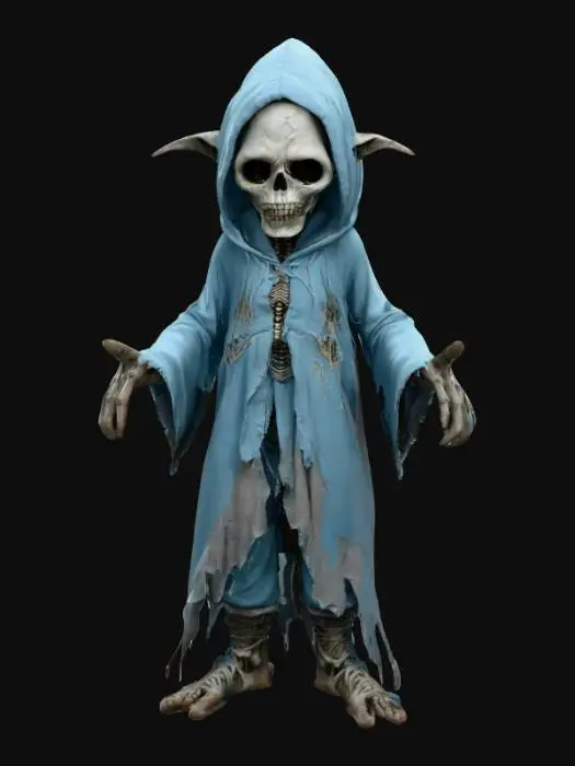 3D model for A halloween character. Humanoid. Somewhat scary.  Highly detailed face, hands, feet.  Ultra realistic. Ultra high quality clothing textures. 