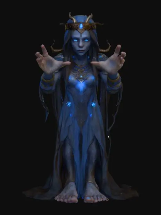 3D model for A highly realistic magical being inspired by Magic games. High details in face, hands, feet. Should have five fingers on each hand and five toes on each foot. There should be a magical element about them. Ultra high realistic textures. 