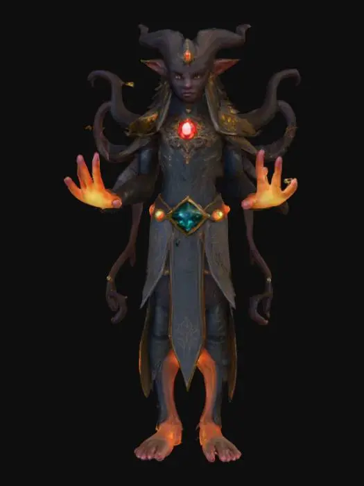 3D model for A highly realistic magical being inspired by Magic games. High details in face, hands, feet. Should have five fingers on each hand and five toes on each foot. There should be a magical element about them. Ultra high realistic textures. 