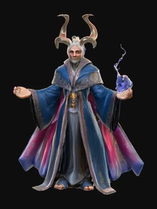 3D model for A highly realistic magical being inspired by Magic games. High details in face, hands, feet. Should have five fingers on each hand and five toes on each foot. There should be a magical element about them. Ultra high realistic textures. 