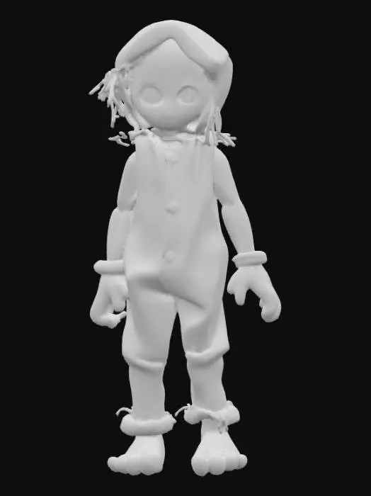 3D model for A highly realistic humanoid voodoo doll. Highly detailed face, hands, feet. Should have two hands with five fingers each. Two feet with five toes each. Clothing should be a burlap style with stitching. Can be male or female and should be a person not a toy. Ultra realistic textures. 