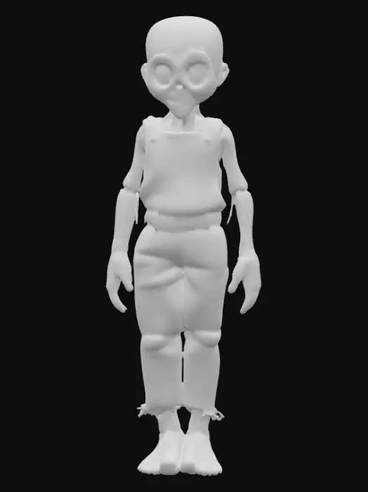 3D model for A highly realistic humanoid voodoo doll. Highly detailed face, hands, feet. Should have two hands with five fingers each. Two feet with five toes each. Clothing should be a burlap style with stitching. Can be male or female. Ultra realistic textures. 