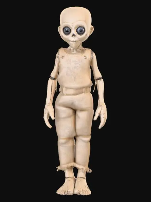 3D model for A highly realistic humanoid voodoo doll. Highly detailed face, hands, feet. Should have two hands with five fingers each. Two feet with five toes each. Clothing should be a burlap style with stitching. Can be male or female. Ultra realistic textures. 
