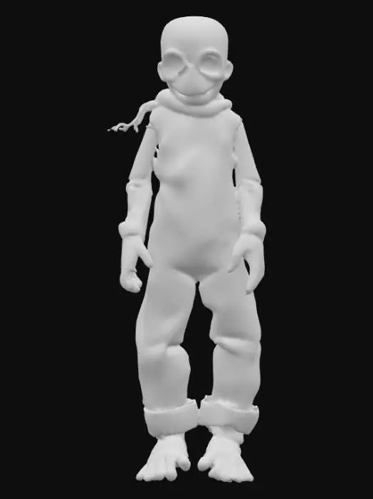 3D model for A highly realistic humanoid voodoo doll. Highly detailed face, hands, feet. Should have two hands with five fingers each. Two feet with five toes each. Clothing should be a burlap style with stitching. Can be male or female. Ultra realistic textures. 