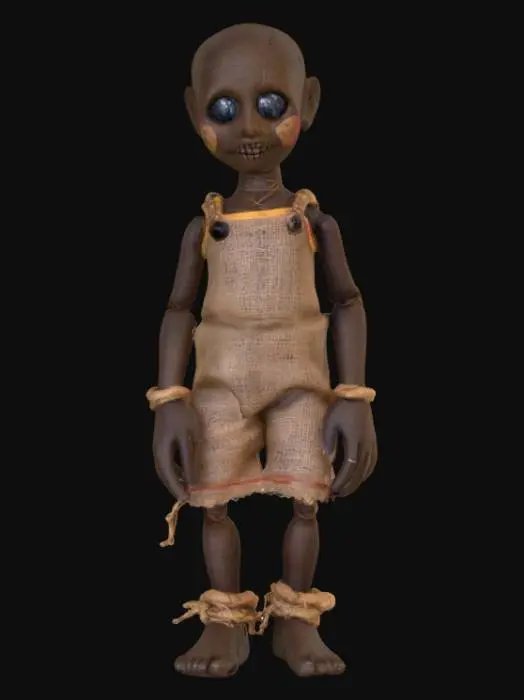 3D model for A highly realistic human voodoo doll. Highly detailed face, hands, feet. Should have two hands with five fingers each. Two feet with five toes each. Clothing should be a burlap style with stitching. Can be male or female. Ultra realistic textures. 