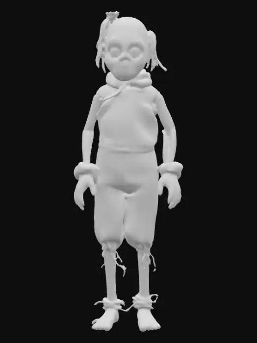 3D model for A highly realistic human voodoo doll. Highly detailed face, hands, feet. Should have two hands with five fingers each. Two feet with five toes each. Clothing should be a burlap style with stitching. Can be male or female. Ultra realistic textures. 