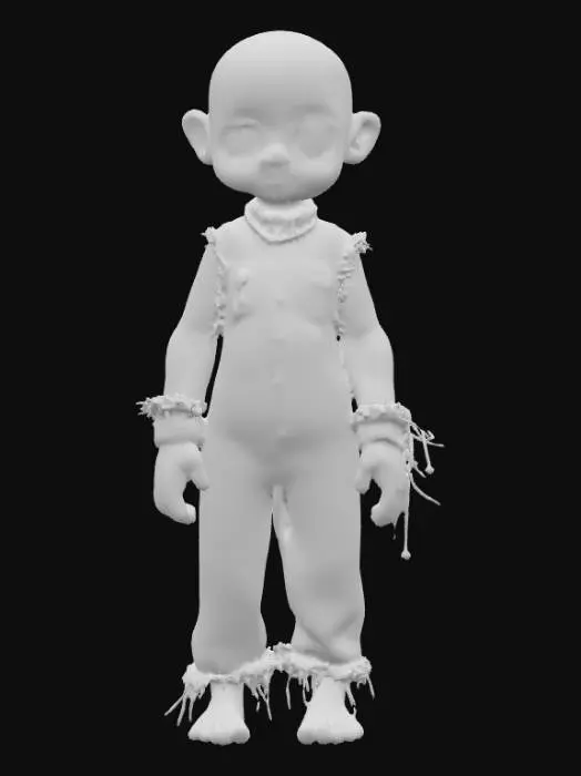 3D model for A highly realistic human voodoo doll. Highly detailed face, hands, feet. Should have two hands with five fingers each. Two feet with five toes each. Clothing should be a burlap style with stitching. Can be male or female. Ultra realistic textures. 