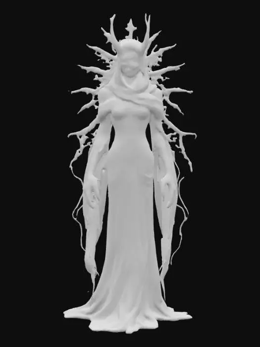 3D model for Ultra realistic beautiful otherworldly haunted figure.  Clothing in rich hues with some shimmer to them. Ultra realistic textures on clothing. 