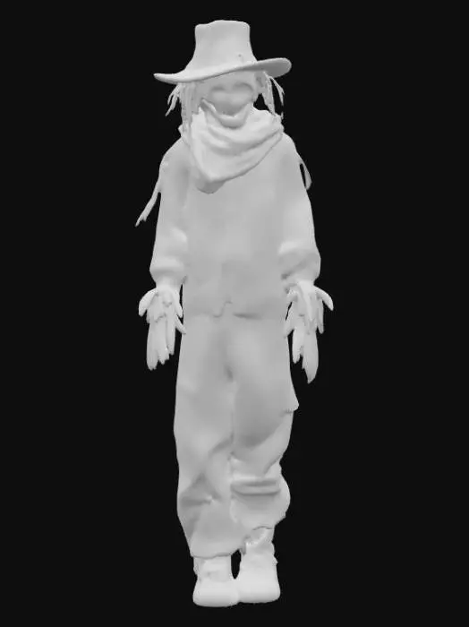 3D model for Ultra realistic human scarecrow character. Clothing should be patched. Ultra high realistic textures on clothing. 
