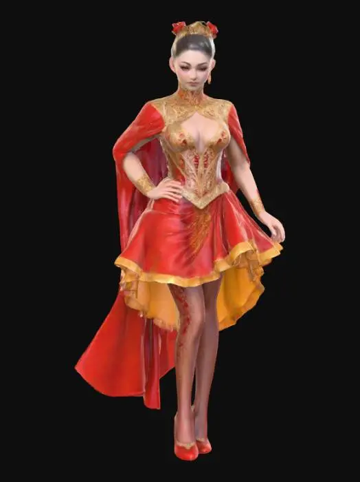 3D model for Ultra realistic circus side show character. Should have high details. Should wear clothes in rich color hues. Some sparkle in the clothing. Ultra high realistic textures on clothing. 