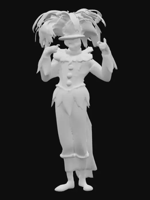 3D model for Ultra realistic circus side show character. Should have high details. Should wear clothes in rich color hues. Some sparkle in the clothing. Ultra high realistic textures on clothing. 
