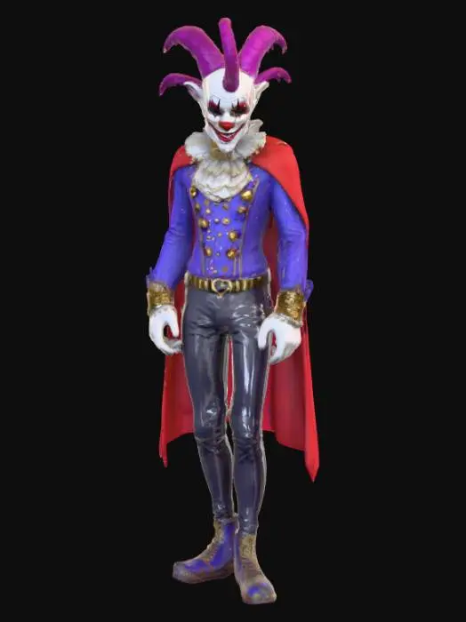 3D model for Ultra realistic circus freak show character. Should have high details. Should wear clothes in rich color hues. Some sparkle in the clothing. Ultra high realistic textures on clothing.