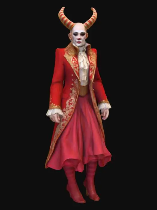 3D model for Ultra realistic circus freak show character. Should have high details. Should wear clothes in rich color hues. Some sparkle in the clothing. Ultra high realistic textures on clothing.