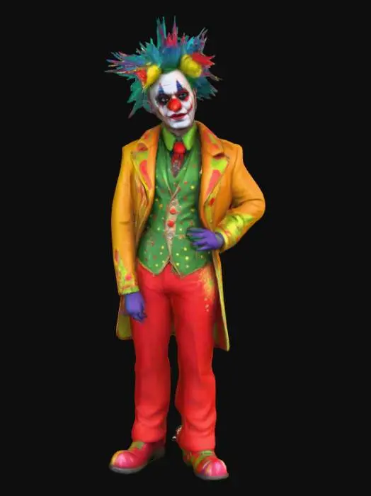 3D model for Ultra realistic circus freak show character. Should have high details. Should wear clothes in rich color hues. Some sparkle in the clothing. Ultra high realistic textures on clothing.