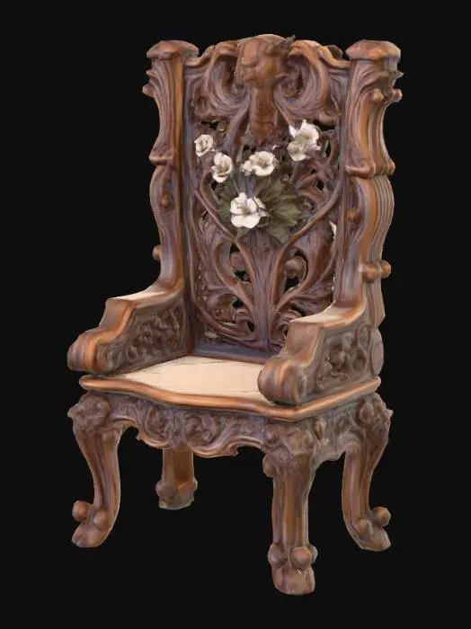 3D model for #PBR#, High quality realistic elf fantasy furniture made of wood. Should have flowers entwined. High detail. Solid infill. High quality realistic textures. 