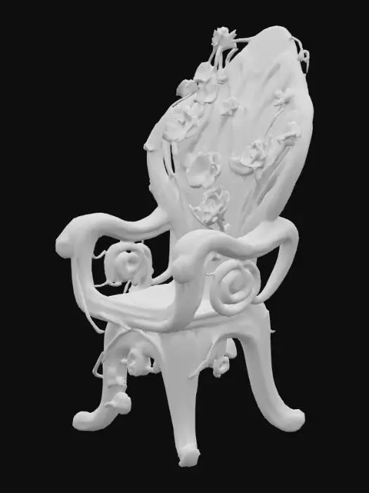 3D model for #PBR#, High quality realistic elf fantasy furniture made of wood. Should have flowers entwined. High detail. Solid infill. High quality realistic textures. 