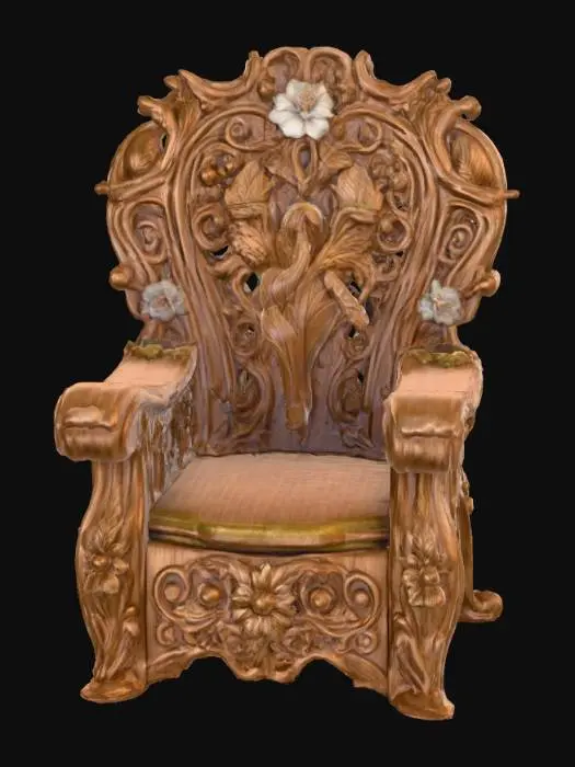 3D model for #PBR#, High quality realistic elf fantasy furniture made of wood. Should have flowers entwined. High detail. Solid infill. High quality realistic textures. 