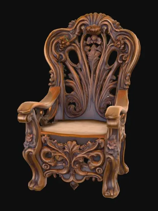 3D model for #PBR#, High quality realistic elf fantasy furniture made of wood. Should have flowers entwined. High detail. Solid infill. High quality realistic textures. 