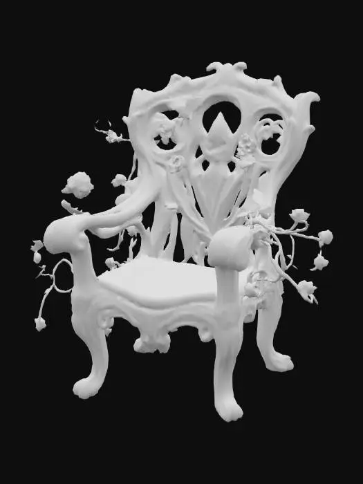 3D model for #PBR#, High quality realistic elf fantasy furniture made of wood. Should have flowers entwined. High detail. Solid infill. High quality realistic textures. 