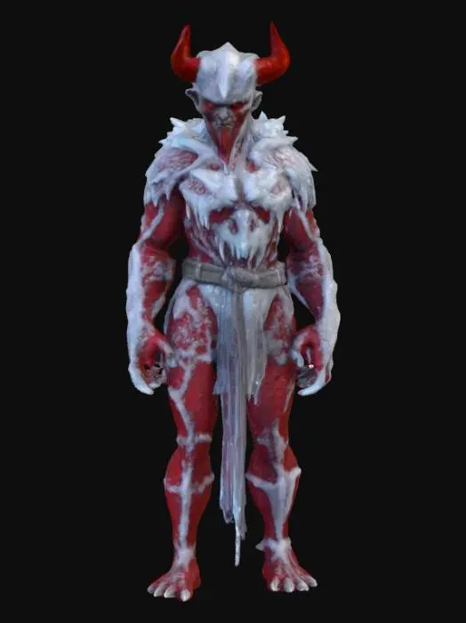 3D model for #PBR#, Interpret the term "hell freezes over" into a character. Should be highly realistic and highly detailed. Ultra realistic textures. Solid infill.