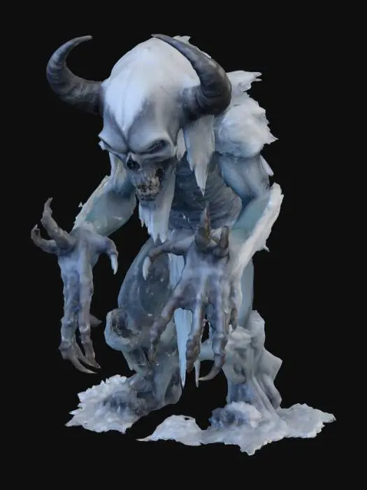 3D model for #PBR#, Interpret the term "hell freezes over" into a character. Should be highly realistic and highly detailed. Ultra realistic textures. Solid infill.