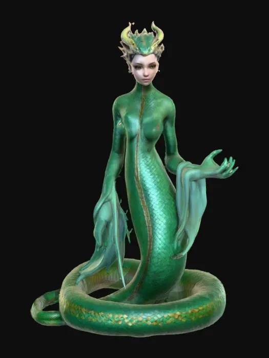 3D model for Ultra realistic Lamia. Highly detailed face and hands. Body parts should have a type of clothing. Shiny ultra realistic scales. Ultra high quality textures. 