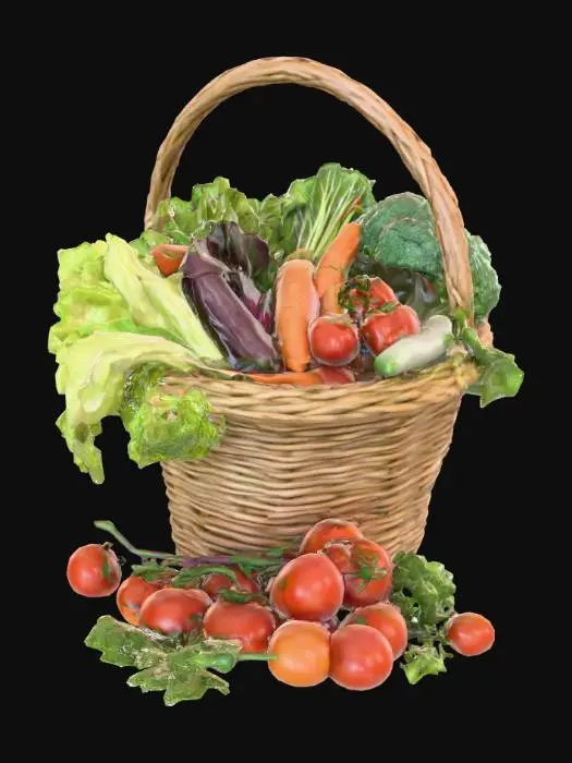 3D model for #food#, Realistic basket of freshly picked vegetables. Realistic textures. 