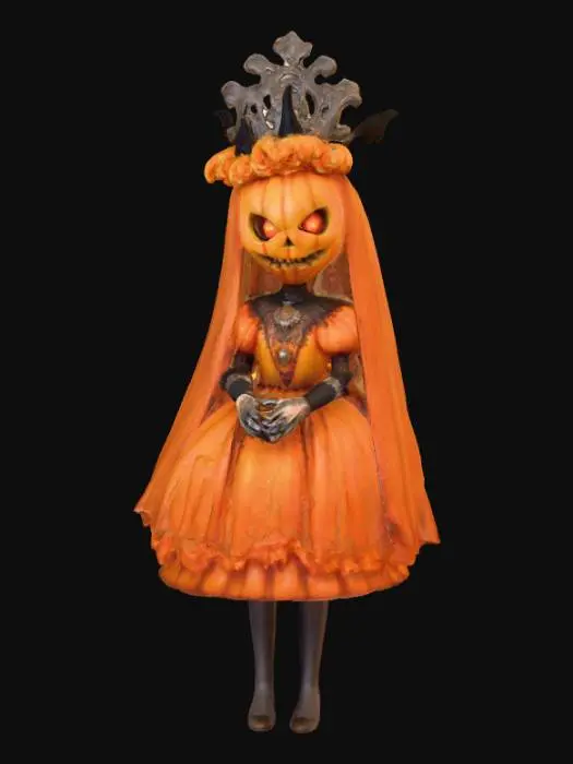 3D model for A highly realistic Halloween pumpkin queen. Full body. Ultra high quality realistic textures. Solid infill.