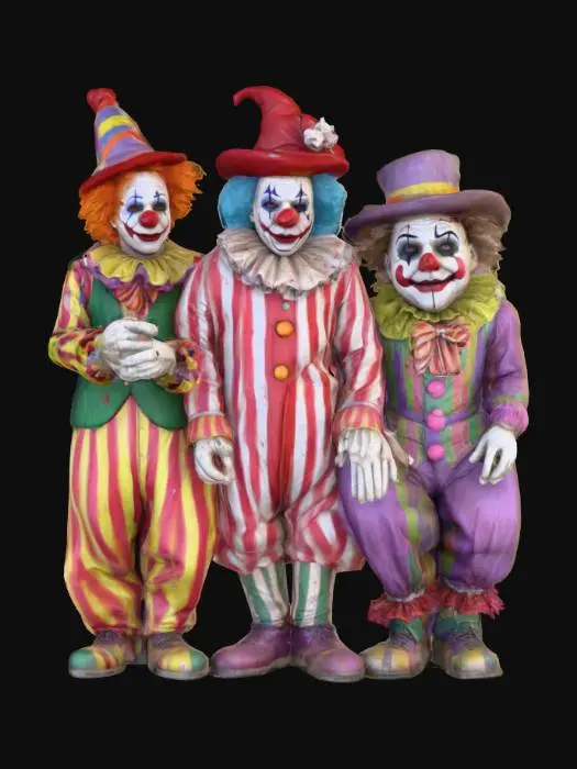 3D model for #Halloween2025#, Abandoned carnival performers. Ultra detailed. Realistic features. Ultra high quality realistic textures.