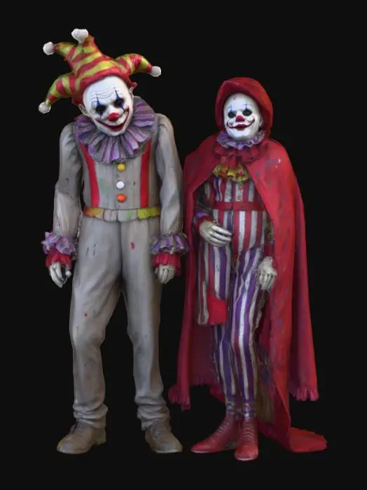 3D model for #Halloween2025#, Abandoned carnival performers. Ultra detailed. Realistic features. Ultra high quality realistic textures.