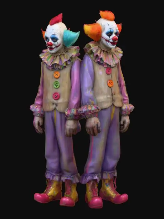 3D model for #Halloween2025#, Abandoned carnival performers. Ultra detailed. Realistic features. Ultra high quality realistic textures.