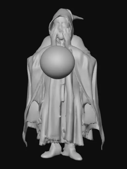 3D model for #Halloween2025#, A witch or sorceress that is afraid of something they have conjured. Should be extremely detailed with a scared look on the face. Photo realistic. Ultra high quality realistic clothing textures.