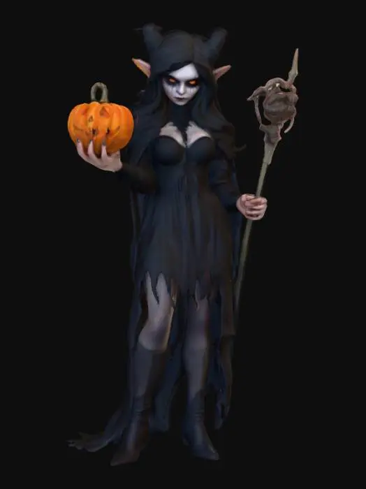 3D model for #Halloween2025#, An evil Halloween fae . Should be extremely detailed. Photo realistic. Ultra high quality realistic clothing textures.