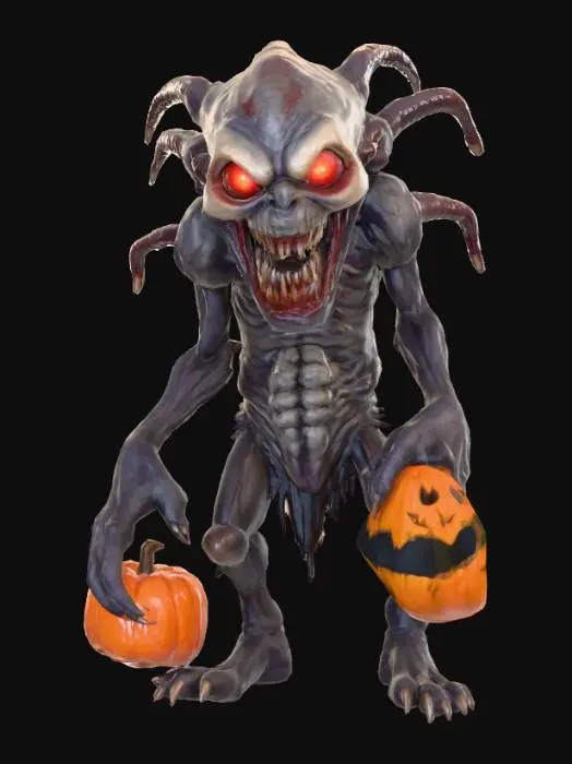 3D model for #Halloween2025#, Ultra detailed monster trick or treating as a different monster. Ultra realistic. Ultra high quality textures. Solid infill.