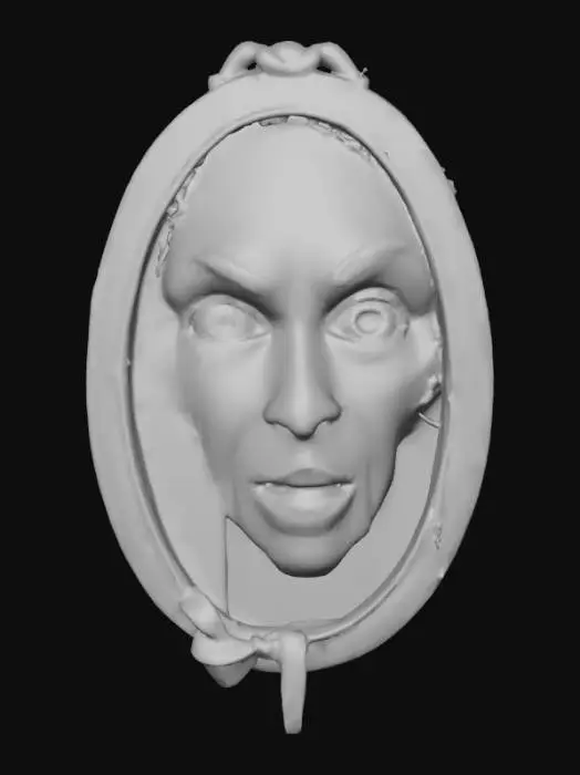 3D model for #Halloween2025#, Ultra detailed realistic depiction of Bloody Mary in the mirror. Ultra high quality textures. Solid infill.