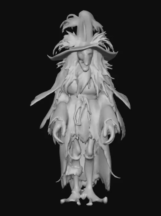 3D model for #Halloween2025#, Ultra detailed realistic depiction of a Baba Yaga. Ultra high quality textures. Solid infill.