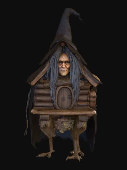 3D model for #Halloween2025#, Ultra detailed realistic depiction of a Baba Yaga. Ultra high quality textures. Solid infill.