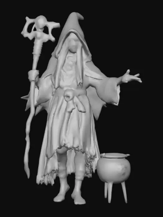 3D model for #Halloween2025#, Ultra detailed realistic depiction of a Baba Yaga. Ultra high quality textures. Solid infill.