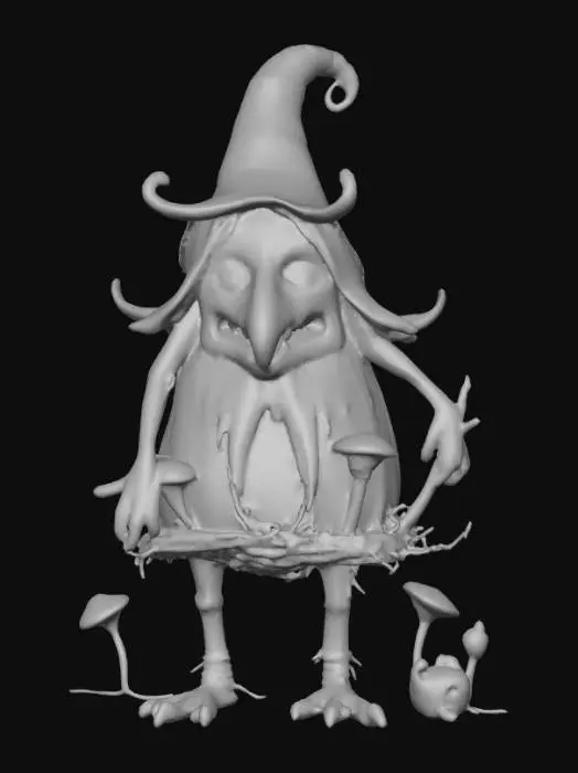3D model for #Halloween2025#, Ultra detailed realistic depiction of a Baba Yaga. Ultra high quality textures. Solid infill.