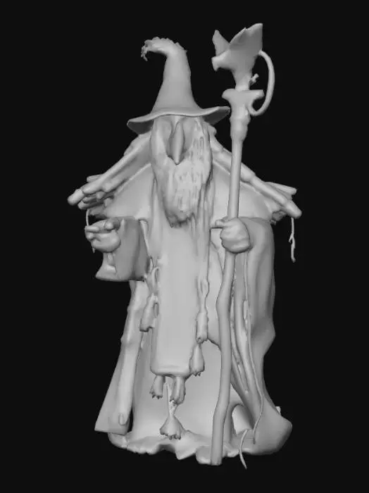 3D model for #Halloween2025#, Ultra detailed realistic depiction of a Baba Yaga. Ultra high quality textures. Solid infill.