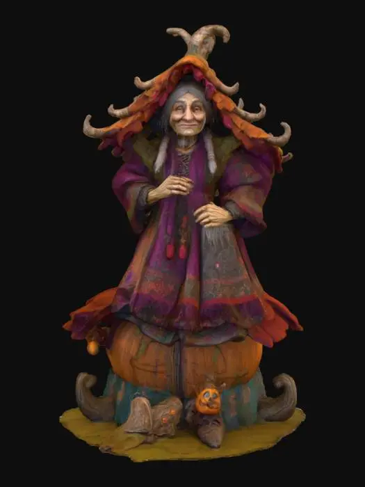 3D model for #Halloween2025#, Ultra detailed realistic depiction of a Baba Yaga. Ultra high quality textures. Solid infill.