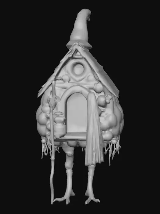 3D model for #Halloween2025#, Ultra detailed realistic depiction of a Baba Yaga. Ultra high quality textures. Solid infill.